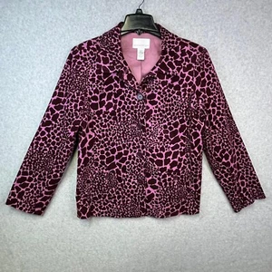 Susan Graver Blazer Women's Medium Pink Animal Print Lined Cotton Jacket Coat - Picture 1 of 6
