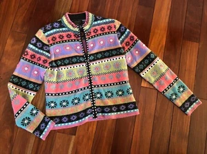 Icelandic Design SOFTSOFT Rayon Angora Nylon Blend Knit Zip Cardigan Sweater M - Picture 1 of 7
