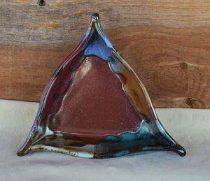 Potters Brown Signed Art Studio Pottery Multi-Color Triangular Coin Trinket Dish - Picture 1 of 15