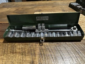 Vintage S-K 21pc 1/2” Drive Socket Set w/ Ratchet, Extension & Box USA - Picture 1 of 20