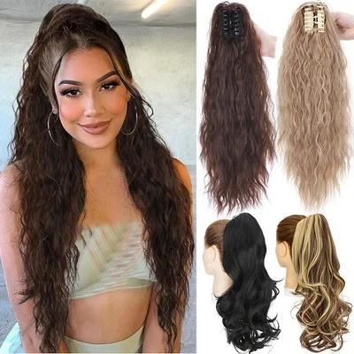 Lockig Klammer Haarteil Zopf Pferdeschwanz Haarverlängerung Echt Dick Natürlich - Bild 1 von 4