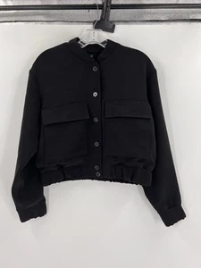 Express Womens Size XS Patch Pocket Black Bomber Jacket Coat Shacket NWT - Picture 1 of 12