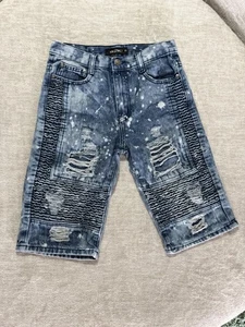 Ion Dynasty Shorts Youth Boys 16 Blue Denim Distressed Moto Biker Acid Wash - Picture 1 of 8