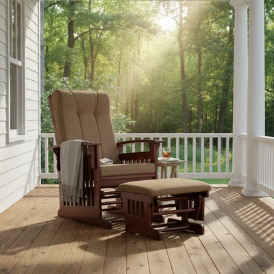 Nursery Glider Rocking Chair w Ottoman Brown Padded Cushion for Breastfeeding - Image 1 of 4