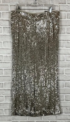 Pantalones EXPRESS para mujer talla grande champán lentejuelas recortados tiro alto bolsillos nuevos con etiquetas Foto 1 de 4