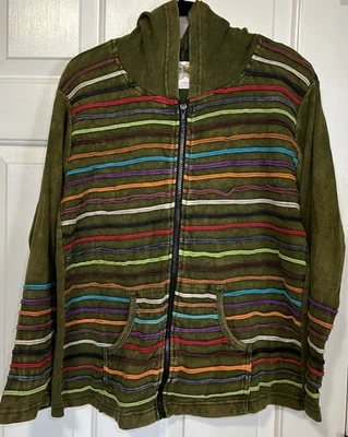 India Boutique Chaqueta con Capucha Cremallera Completa Grande Colorida Boho Rayas Envejecida Foto 1 de 4