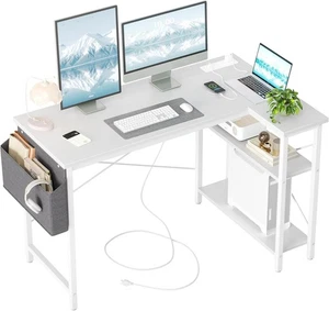 Small L Shaped Desk with Power Outlets - 120x70 cm Corner Computer Desk Writing - Picture 1 of 8