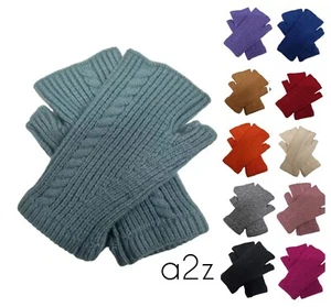 Women's Fingerless Gloves Cashmere Blend Winter Knitted Wrist Warmers Gloves - Picture 1 of 13