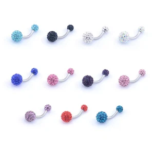 Shamballa Belly Bar Navel Ring Multi Crystal Belly Ring Surgical Steel - Picture 1 of 24