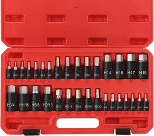 Hex Impact Bit Socket Set, 32-Piece Allen Socket Set SAE and Metric 1/4" 3/8" 1/ - Picture 1 of 12