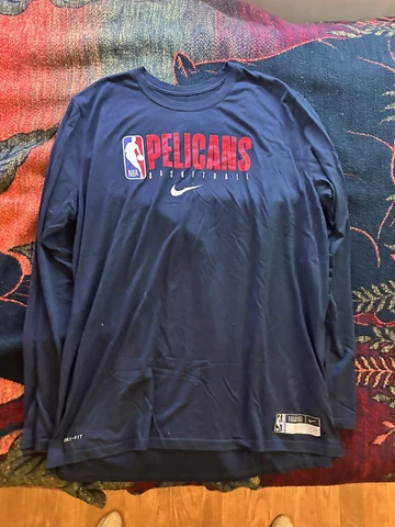 NWT NEW ORLEANS PELICANS NIKE NBA Dri-Fit Long Sleeve Navy T-Shirt Mens 2XL T Cover
