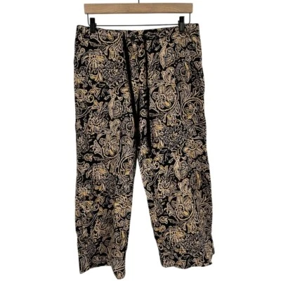 Pantalones Cabi Lino Negro Dorado Corte Recto Estampado de Luna Floral Pequeño Cordón Foto 1 de 4