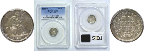 1838-O Seated Liberty Half Dime PCGS AU-55 No Stars Cover
