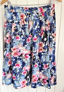 Joe Browns Size 12 Floral Blossom Print Knee Length Full Shape Skirt Blue Pink - Picture 1 of 14