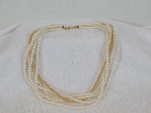 Vintage fünf Strang zarte Kunstperlen und goldfarben Halsband Stil Halskette - Bild 1 von 4