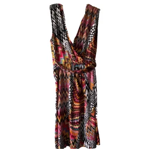  cato Medium Cocktailkleid ärmellos tiefer V-Ausschnitt einzigartiger Print - Bild 1 von 5