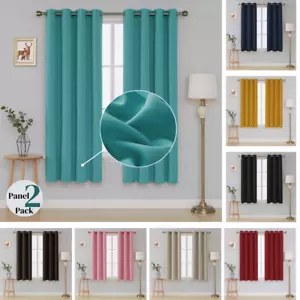 Thermal Insulated Blackout Curtains Ring Top Eyelet Ready Made pair Energy Save - Picture 1 of 51