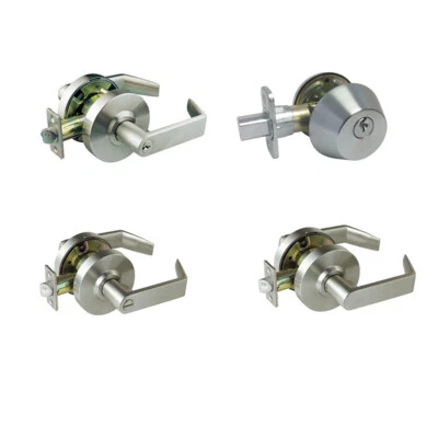 HOUSE GUARD HARDWARE Heavy Duty Satin Chrome Grade 2 Commercial Door Locks Levers Handles Keyed Entry