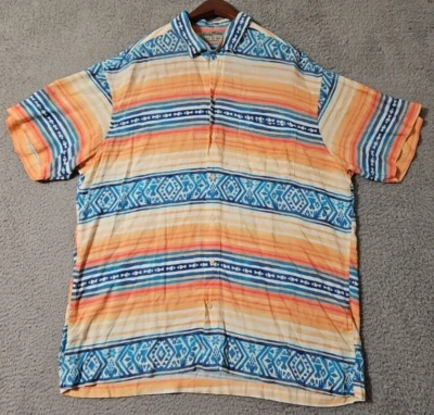 Kenny Flowers Men's Hawaiian Shirt Striped Aztec Short Sleeve Rayon Size XL - Image 1 of 4