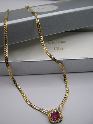 Collana Christian Dior oro pietra di vetro rossa in scatola Dior vintage anni 80 circa