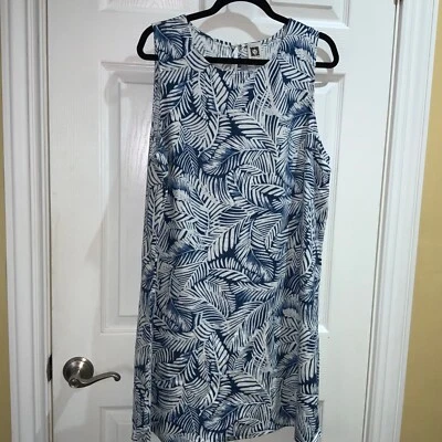 ANNE KLEIN Linen Blend tropical print A-Line Dress Women’s Size 16 Sleeveless - Image 1 of 4