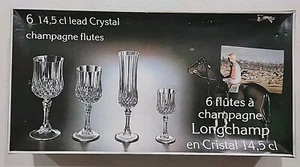 Cristal D'Arques Longchamp X6 Crystal Vintage 145ml Champagne Flutes - NEW - Picture 1 of 11