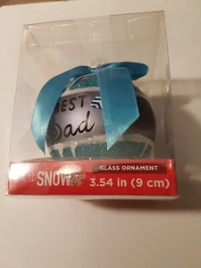 Best Dad Christmas Frosty Blue White Painted Glass Ornament Pipe and Bow - Picture 1 of 12