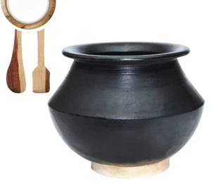 Handmade Earthen/Clay Pot/ Biryani Handi for Cooking 3 Liter Unglazed Black - Picture 1 of 5