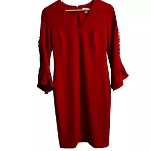 Calvin Klein Kleid Damen 4 Glockenärmel Etuikleid mit Spitzeneinsätzen Rot Weihnachten - Bild 1 von 7