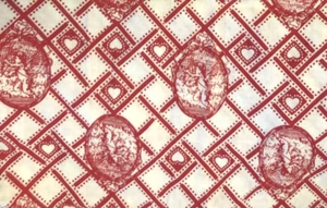 Red & White Cupid Cameos Medallions & Hearts by General Fabrics Co 22"X30" - Picture 1 of 11