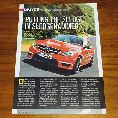 MERCEDES BENZ 2012 C63 AMG COUPE MAGAZINE ARTICLE AUTOWEEK AND C250 INFO - Image 1 of 4