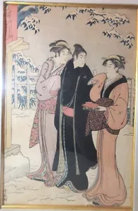 Figura antigua japonesa Torii Kiyonaga estampado en madera Edo Matsuchiyama nevada - Imagen 1 de 12