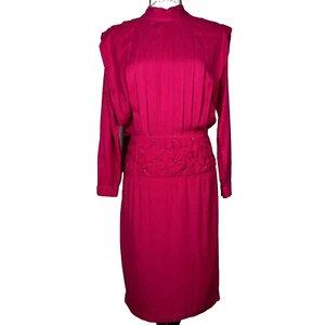 Vintage Momentos Gr. S Blouson Midikleid Hot Pink Plissee Sterne-Nieten Taille - Bild 1 von 16