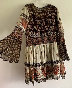 ZARA WOMAN FLORAL PRINT LONG SLEEVE MINI SHORT SHIFT DRESS SIZE:MED BOHEMIAN - Picture 1 of 13