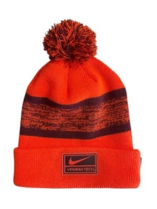 Para hombres Nike Naranja Virginia Tech Hokies Lateral Pico Puños Tejido Sombrero con Pompón - Imagen 1 de 5