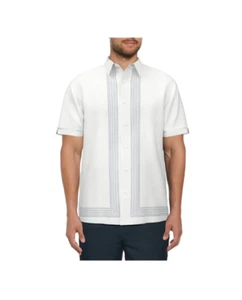 Cafe Luna Men’s Linen Blend L-Shape Print Short Sleeve Shirt, Size 2XL - Picture 1 of 6