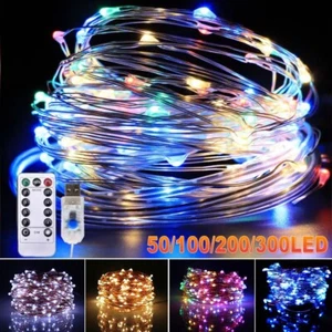 USB Twinkle LED String Fairy Lights 200/300LED Copper Wire Party Decor W/ Remote - Picture 1 of 20