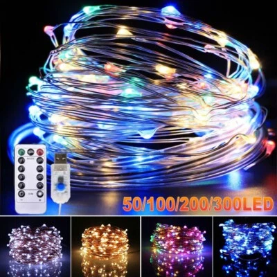 USB Twinkle LED String Fairy Lights 200/300LED Copper Wire Party Decor W/ Remote - Image 1 of 4