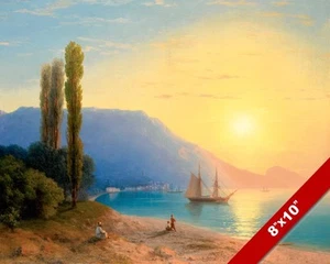 YALTA SUNSET CRIMEA BLACK SEA SAILBOAT SEASCAPE PAINTING ART REAL CANVAS PRINT - Picture 1 of 1