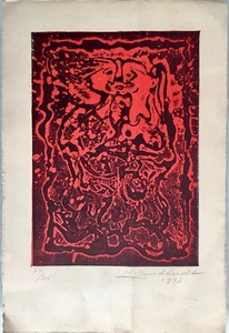 EXQUISITO ARTE ABSTRACTO CORTE LINÓLEO ORIGINAL RARO ARTE FIRMADO HANS BURKHARDT - Imagen 1 de 5