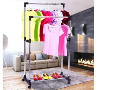 Appendiabiti Stender doppio con ruote Attaccapanni salvaspazio Regolabile 72 130 - Immagine 1 di 4