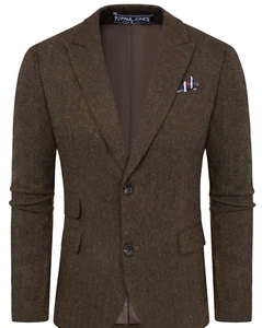 PJ PAUL JONES Men's Herringbone Blazers Casual Suit Jacket Vintage Wool Tweed XL - Picture 1 of 7