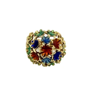 14ct Yellow Gold Enamel Floral Ring - Picture 1 of 5