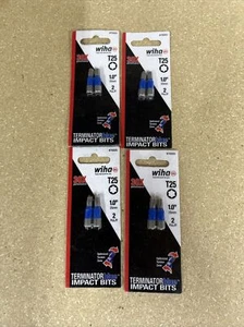Lot of 4 Wiha Tools Terminator Blue Impact Bits 2pc. T25 Torx 1.0in / 25mm NEW - Picture 1 of 1