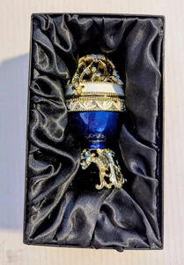 Keren Kopal dunkelblau gold Faberge Ei mit Elefant Schmuckschatulle. Wunderschön!!! - Bild 1 von 8