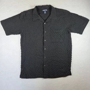 Cherokee Mens M Black Gray Plaid Short Sleeve Button Up Chest Pocket Casual - Picture 1 of 13