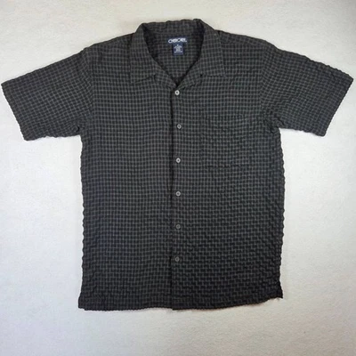 Cherokee Mens M Black Gray Plaid Short Sleeve Button Up Chest Pocket Casual - Image 1 of 4