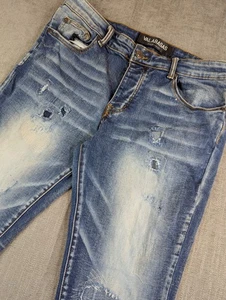 Jeans Valabasas Para Hombre 34x31 Azul Envejecido Ajustado Denim Elastizado Parches Pintura - Imagen 1 de 8