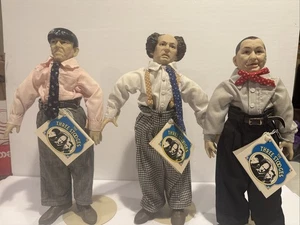 Vintage 1988 Hamilton Presents Curly Larry Moe Three 3 Handlanger Puppe Set mit Ständer - Bild 1 von 7