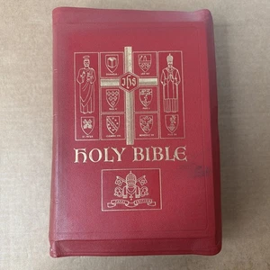 ANTIQUE CATHOLIC HOLY BIBLE RED LETTER GOLD EDGE PAPAL EDITION 1951 - Picture 1 of 24
